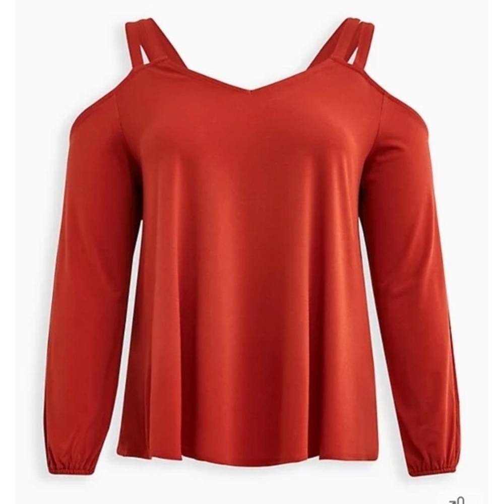 3/$22🩶 Torrid Orange Knit Crepe V-Neck Cold Cutout Cold Shoulder Top Plus Size 4 - Picture 7 of 10
